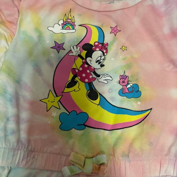 Disney Minnie Mouse Romper 24 Months Tie Dye Short Sleeve Rainbow Cat Castle - Picture 2 of 3
